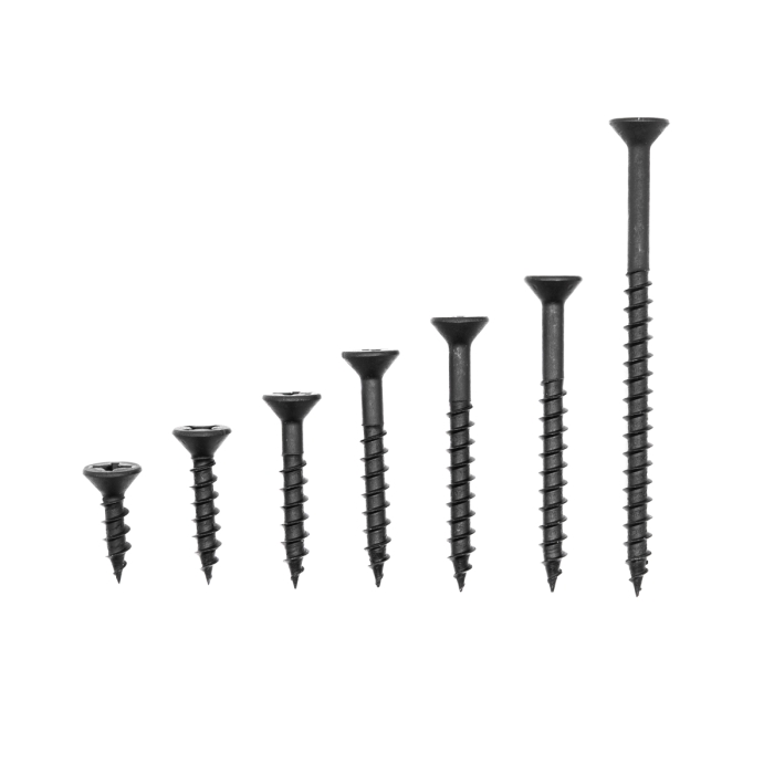 #10 Flat Head Screw Box, Phillips, Wood Thread, Sharp Point, Black Phosphate, Steel