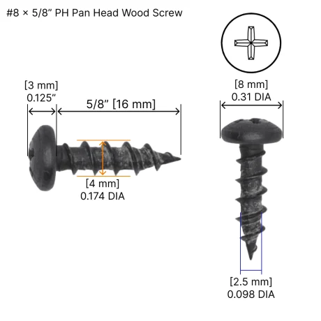 8 x 5/8 Pan Head Phillips Wood Screw